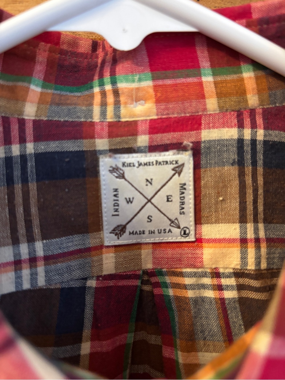 Kiel James Patrick Lightweight Red Plaid Button-Down Shirt, Men’s large - Picture 4 of 8